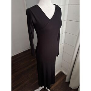The Range Dress Womens Medium Black Ribbed Long Sleeve Midi Asymmetrical Bodycon